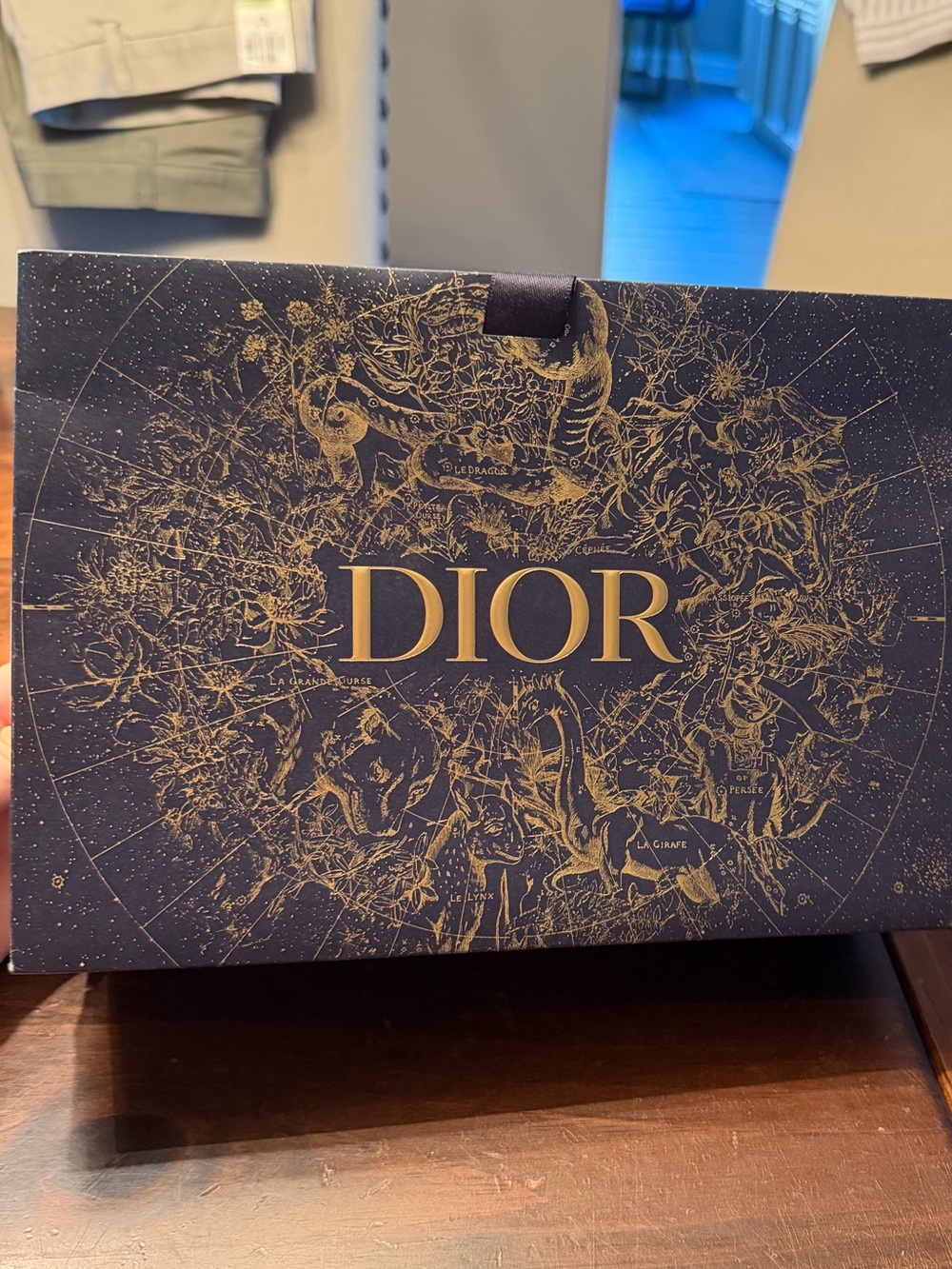 Dior Navy and Gold Celestial Embossed Gift Bag paper